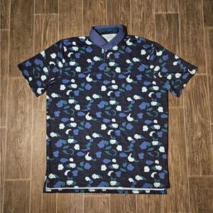 Greyson Golf Polo Shirt Large Blue Clouds AOP Short Sleeve Stretch Performance